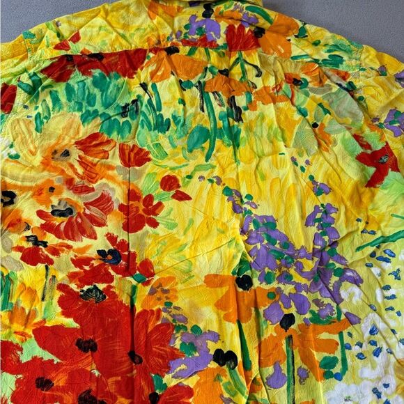 Jams World Button Up Top Multi Color Floral Short Sleeve Blouse size M - Picture 13 of 16